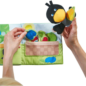 Haba Orchard Fabric Baby Book with Raven Finger Puppet at Selenite Beauty, the green beauty store